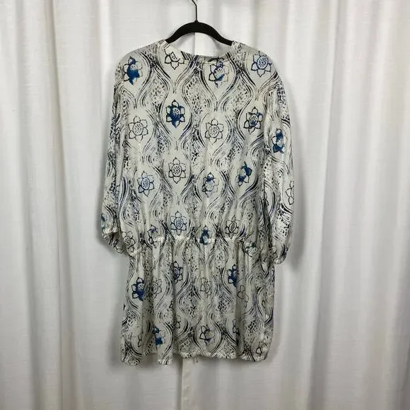 Melissa McCarthy Seven7 White&Blue Floral Tunic Blouse Sz.2X - Picture 10 of 14